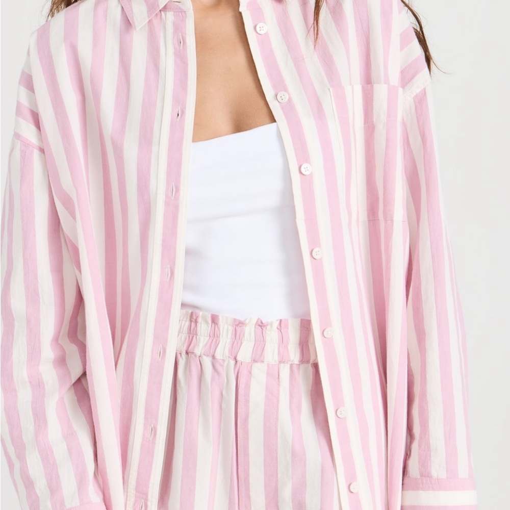 Women's Pink The Signature Poplin Springy Stripe Oversize Button-up Shirt